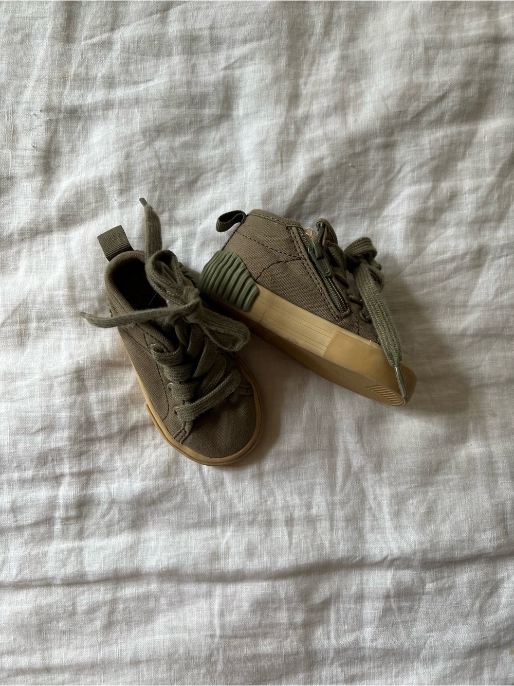 Zara Kids Olive Green Canvas Lace-Up Sneakers